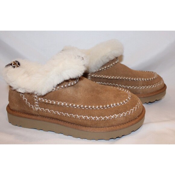 UGG WOMEN'S ULTRA MINI‎ ALPINE SUEDE SHEARLING LINED BOOTS CHESTNUT - Picture 1 of 7